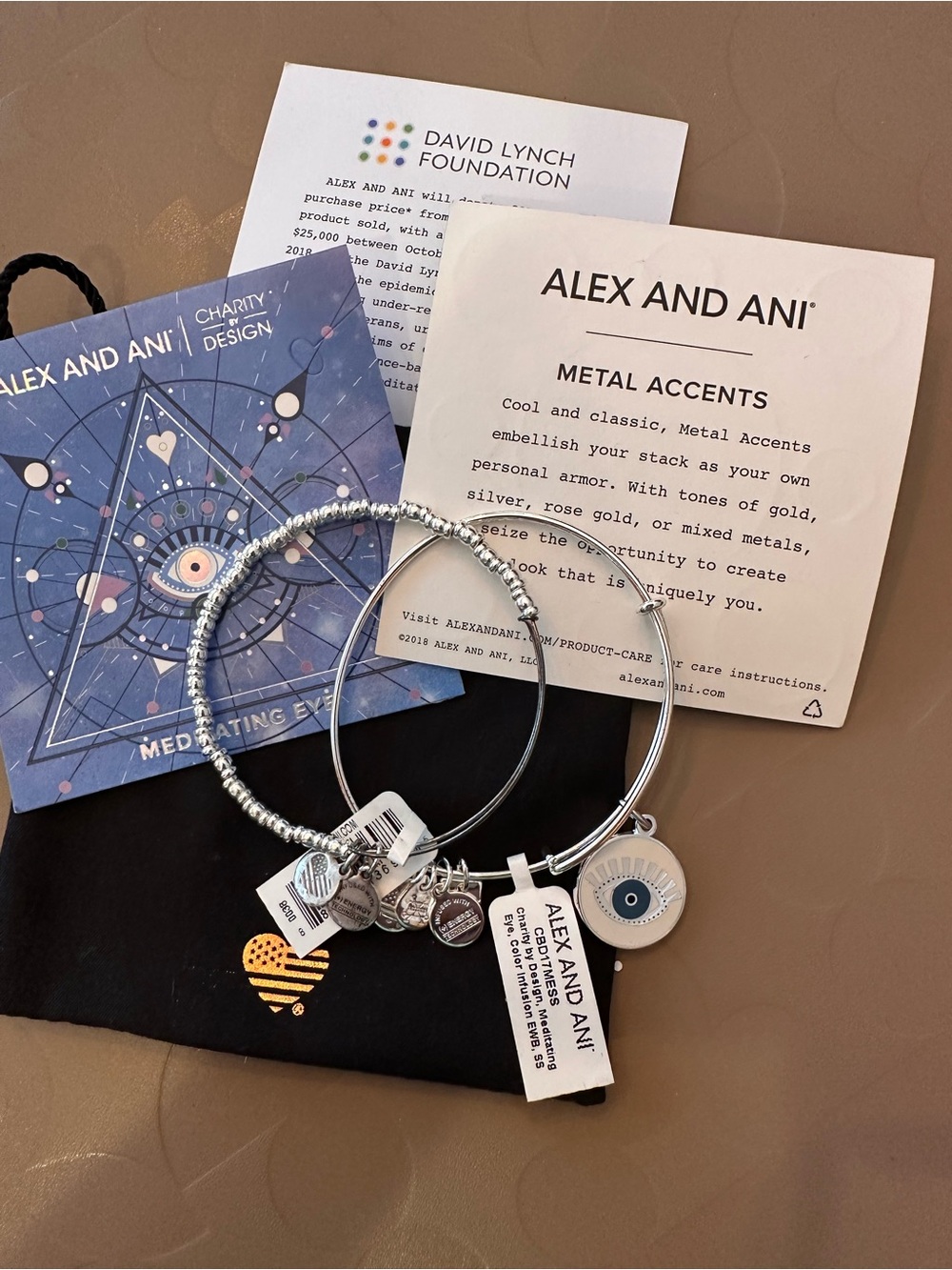 Alex and Ani Silver Evil Eye Charm Bangle Bracelet - Blue Accent NWT